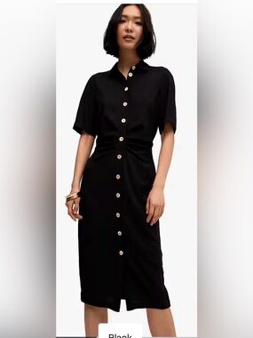 Kate Spade Black mainline ruched Button-Front Midi Dress